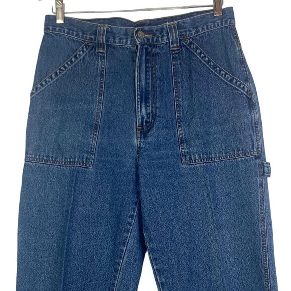 Vintage Bill Blass Cargo Capri Jeans 10 Blue High Waisted Hammer Loop 90s Y2K - Picture 2 of 12